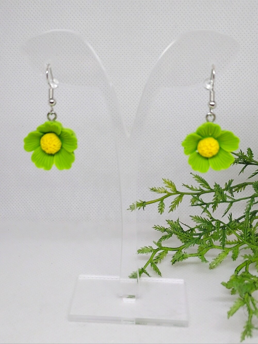 Earrings Green and Yellow Flower Drop - NWT